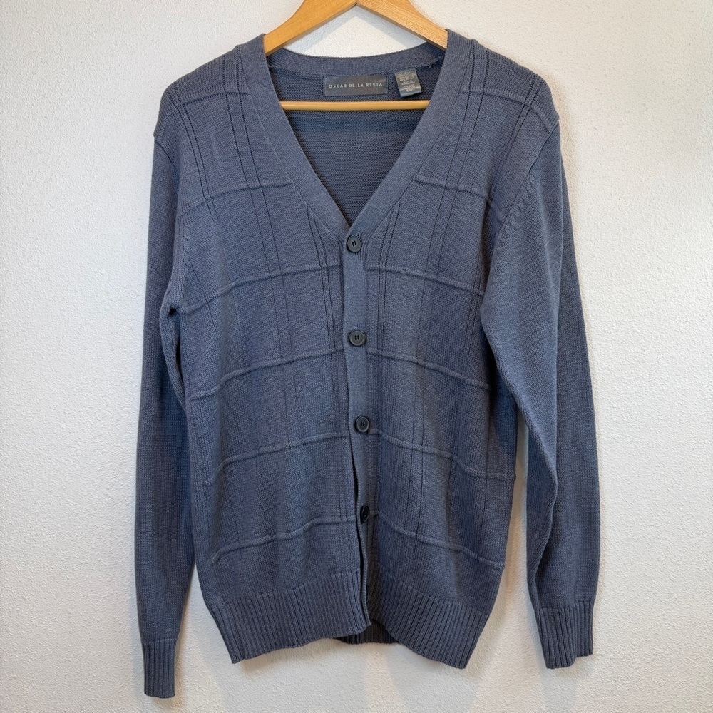 Oscar de la Renta Vintage Textured Grid V-Neck Preppy Cardigan size 8